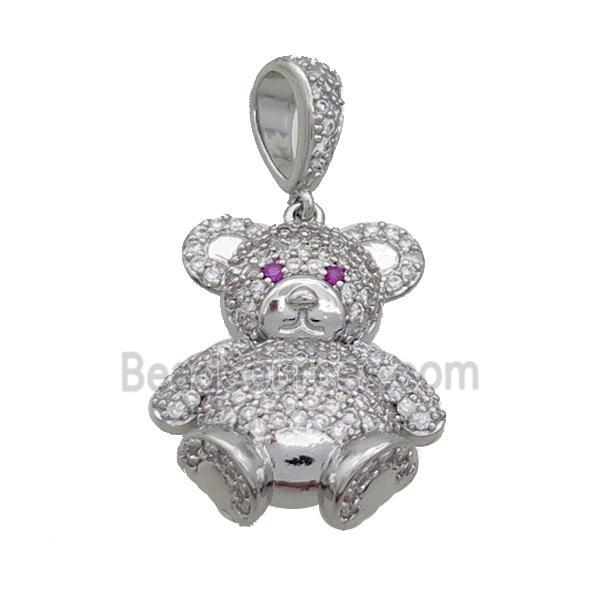 Copper Bear Pendant Pave Zircon Platinum Plated