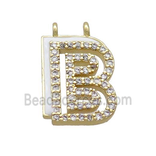 Copper Pendant Pave Zircon White Enamel Letter-B 2loops Gold Plated