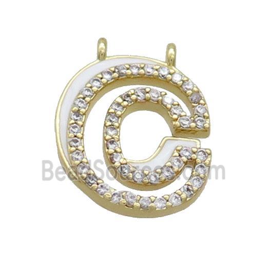 Copper Pendant Pave Zircon White Enamel Letter-C 2loops Gold Plated