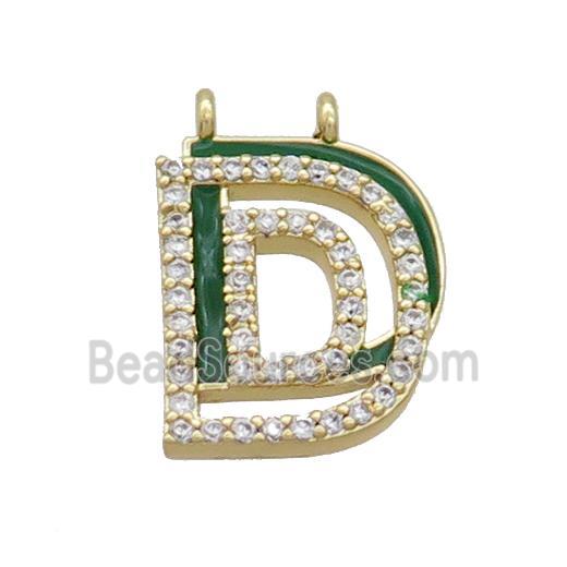 Copper Pendant Pave Zircon Green Enamel Letter-C 2loops Gold Plated