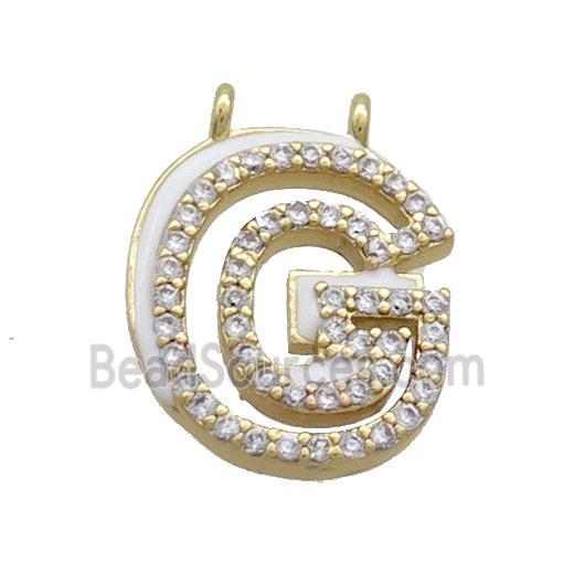 Copper Pendant Pave Zircon White Enamel Letter-G 2loops Gold Plated