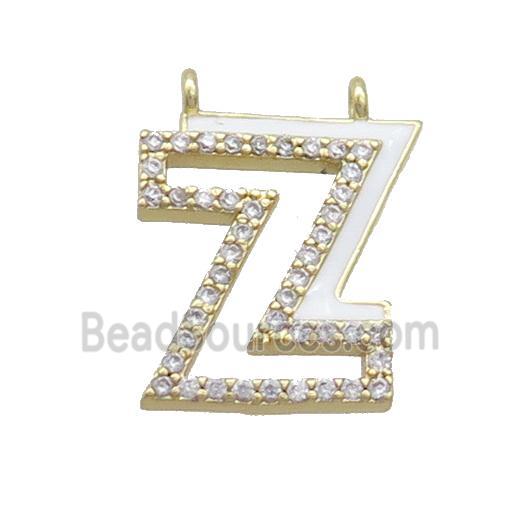 Copper Pendant Pave Zircon White Enamel Letter-Z 2loops Gold Plated