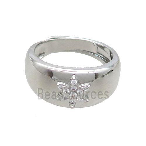 Copper Ring Pave Zircon Flower Adjustable Platinum Plated