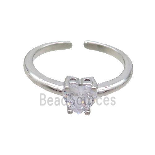 Copper Ring Pave Crystal Glass Heart Platinum Plated