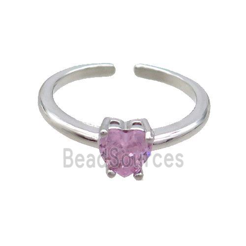 Copper Ring Pave Pink Crystal Glass Heart Platinum Plated