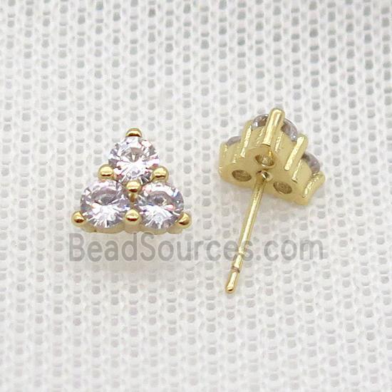 Copper Stud Earring Pave Zircon Triangle Gold Plated