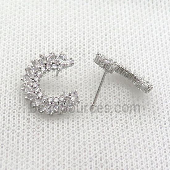 Copper Stud Earring Pave Zircon Platinum Plated