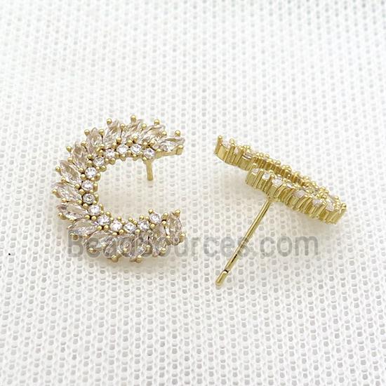 Copper Stud Earring Pave Zircon Gold Plated