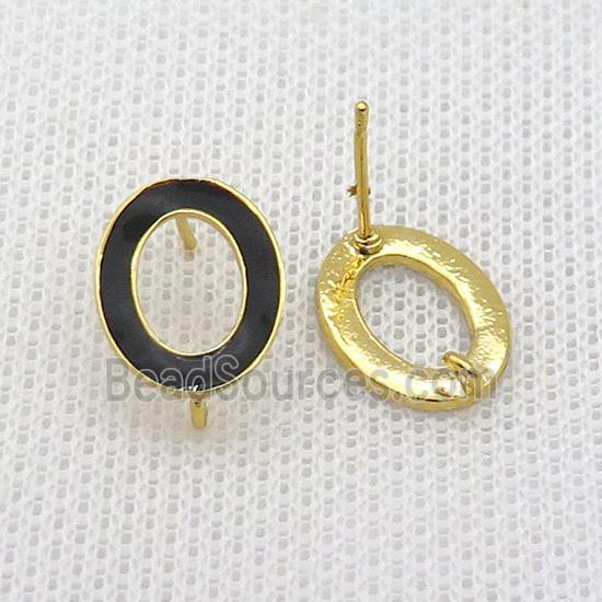 Copper Stud Earring Circle Black Enamel Gold Plated