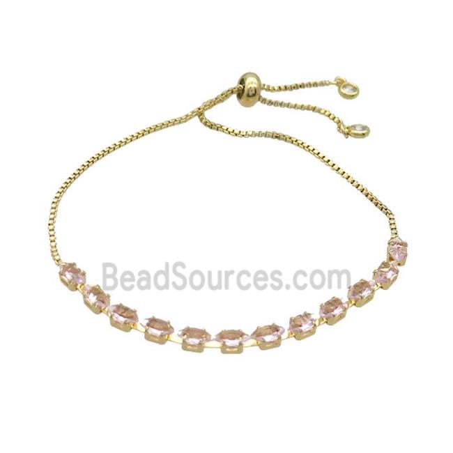 Copper Bracelet Pave Pink Crystal Glass Adjustable Gold Plated