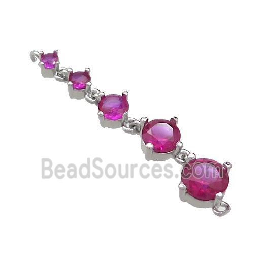 Copper Stick Connector Pave Fuchsia Crystal Glass Platinum Plated