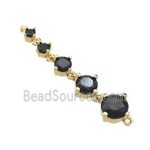 Copper Stick Connector Pave Black Crystal Glass Gold Plated