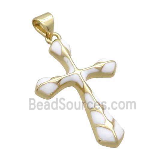 Copper Cross Pendant White Enamel Gold Plated