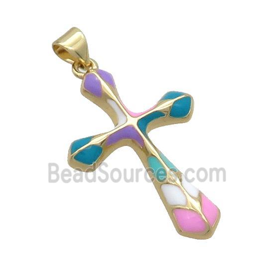 Copper Cross Pendant Multicolor Enamel Gold Plated