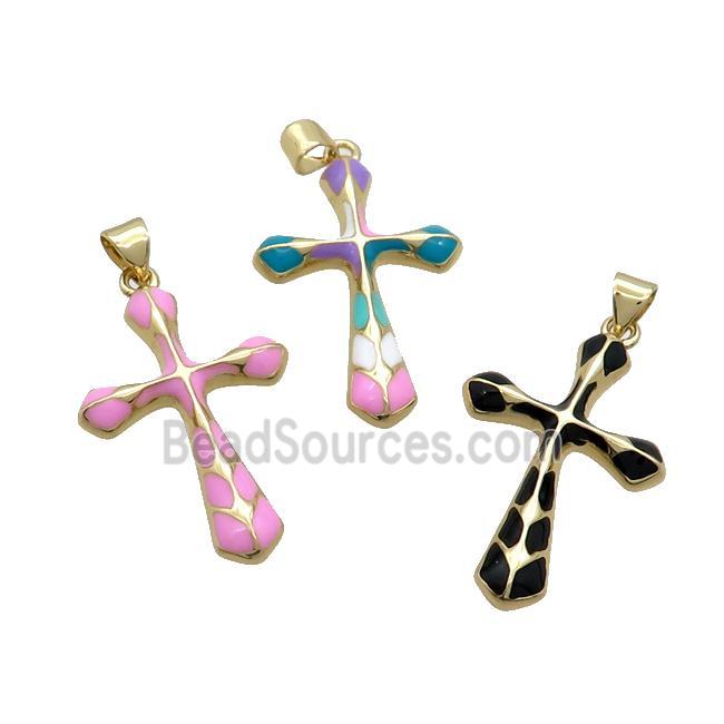 Copper Cross Pendant Enamel Gold Plated Mix Color