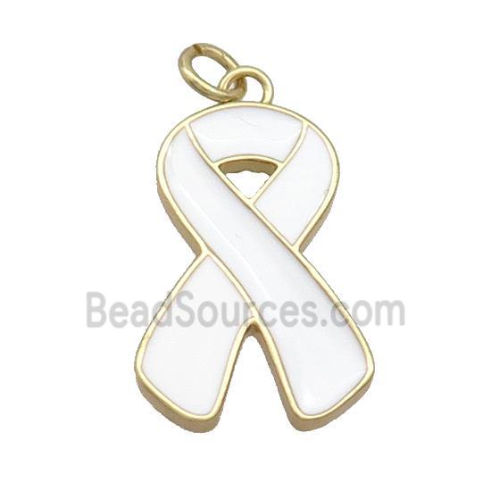 Copper Awareness Ribbon Pendant White Enamel Gold Plated