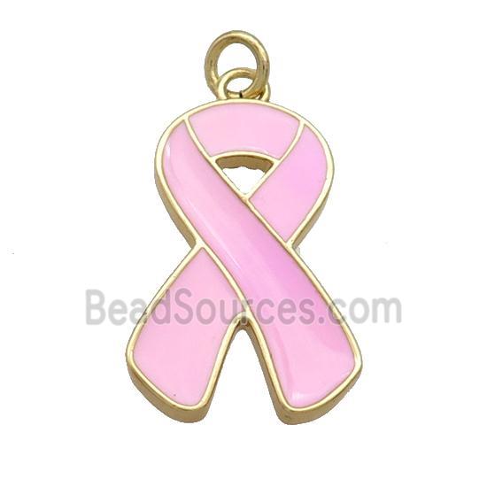 Copper Awareness Ribbon Pendant Pink Enamel Gold Plated