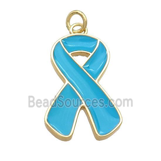 Copper Awareness Ribbon Pendant Blue Enamel Gold Plated