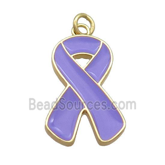 Copper Awareness Ribbon Pendant Lavender Enamel Gold Plated