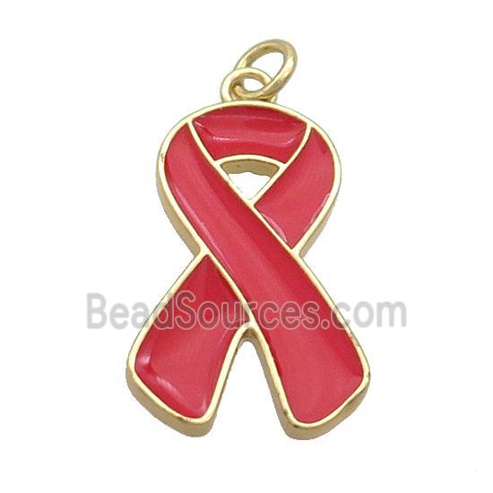 Copper Awareness Ribbon Pendant Red Enamel Gold Plated