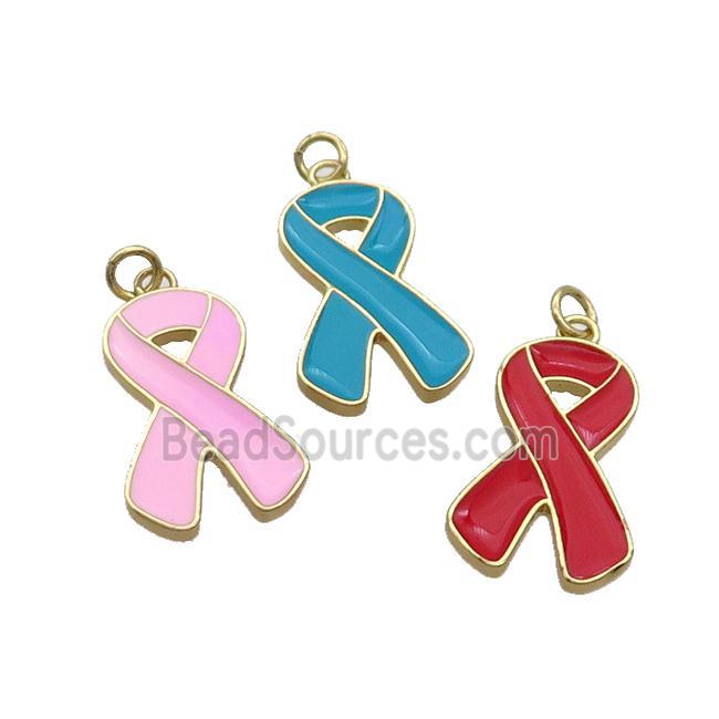 Copper Awareness Ribbon Pendant Enamel Gold Plated Mixed Color