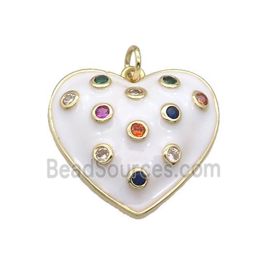 Copper Heart Pendant Pave Zircon White Enamel Gold Plated