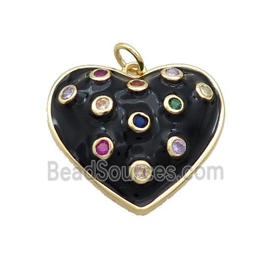 Copper Heart Pendant Pave Zircon Black Enamel Gold Plated