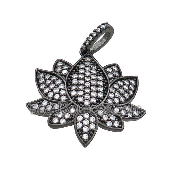 Copper Lotus Pendant Pave Zircon Flower Black Plated