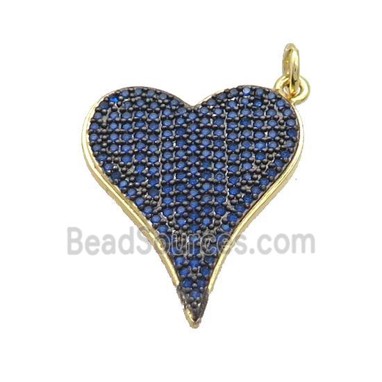 Copper Heart Pendant Pave Blue Zircon Gold Plated