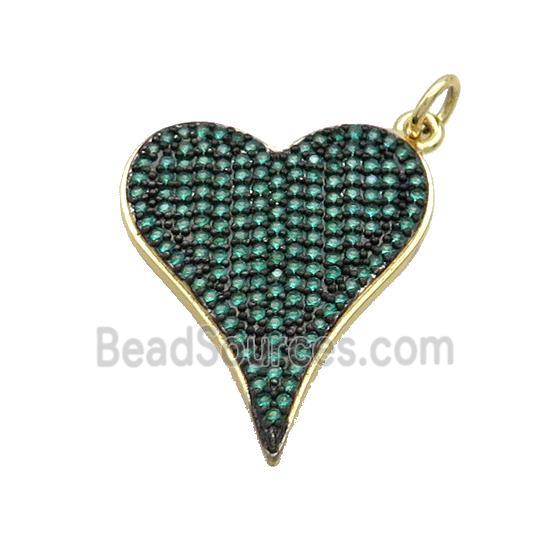 Copper Heart Pendant Pave Green Zircon Gold Plated