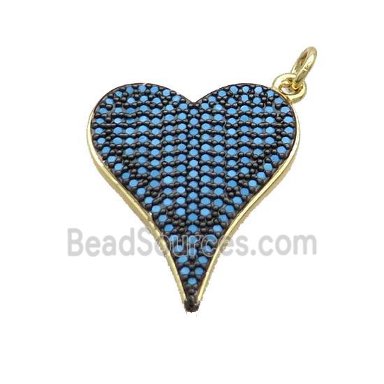 Copper Heart Pendant Pave Turqblue Zircon Gold Plated