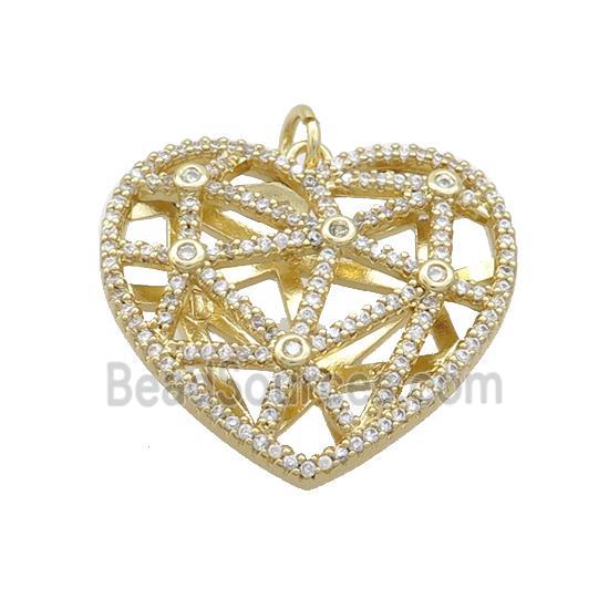 Copper Heart Pendant Pave Zircon Hollow Gold Plated