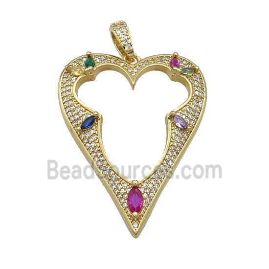 Copper Heart Pendant Pave Zircon Hollow Gold Plated