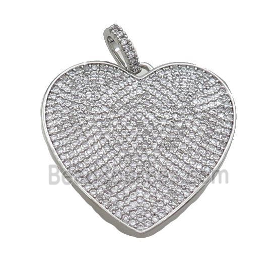 Copper Heart Pendant Pave Zircon Platinum Plated