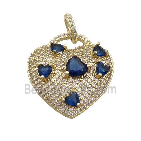 Copper Heart Pendant Pave Zircon Blue Gold Plated