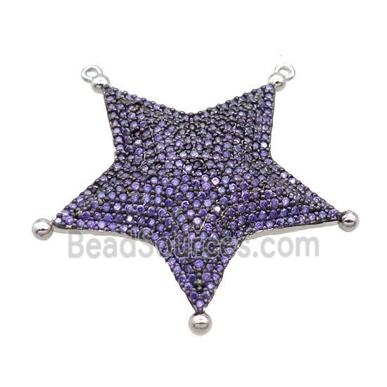 Copper Star Pendant Pave Purple Zircon 2loops Platinum Plated