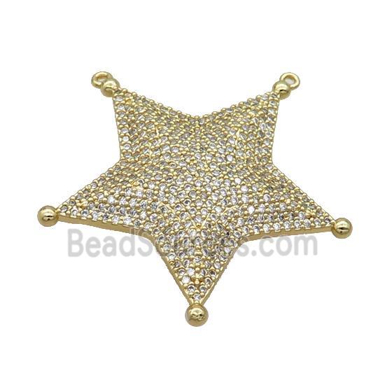 Copper Star Pendant Pave Zircon 2loops Gold Plated