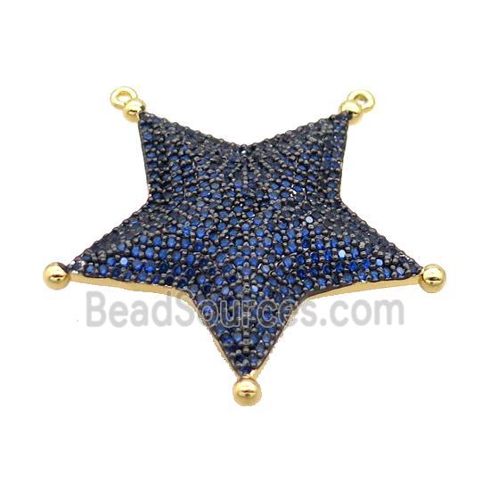 Copper Star Pendant Pave Blue Zircon 2loops Gold Plated