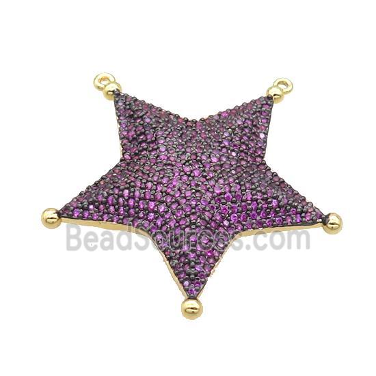 Copper Star Pendant Pave Fuchsia Zircon 2loops Gold Plated