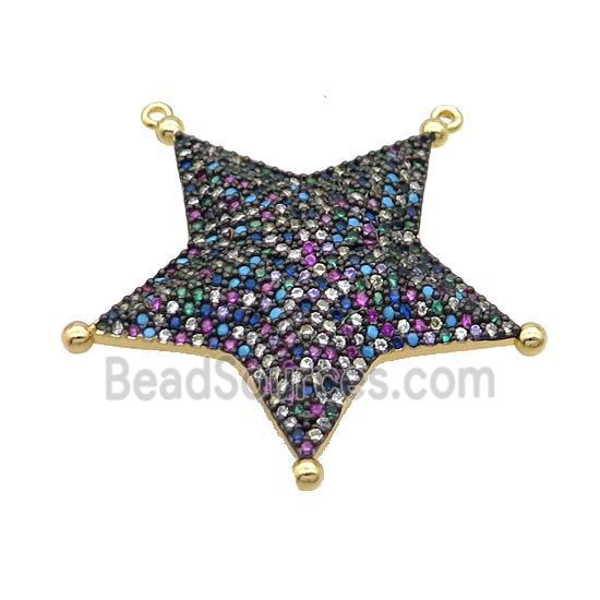 Copper Star Pendant Pave Multicolor Zircon 2loops Gold Plated