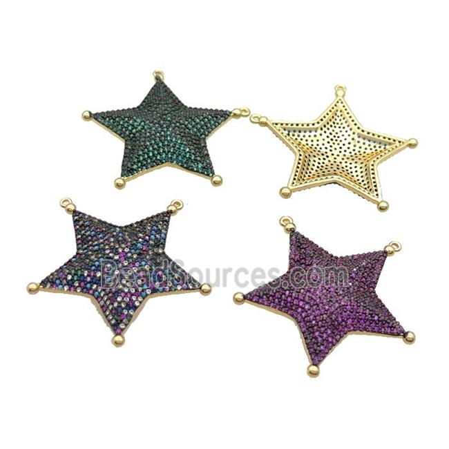 Copper Star Pendant Pave Zircon 2loops Gold Plated Mixed