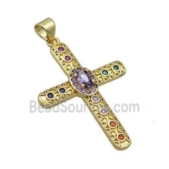 Copper Cross Pendant Pave Zircon Gold Plated