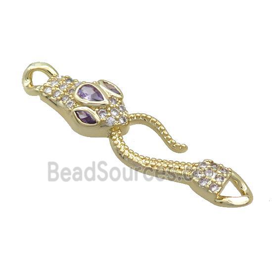 Copper Snake Connector Pave Zircon Purple Gold Plated