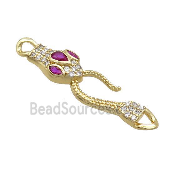 Copper Snake Connector Pave Zircon Fuchsia Gold Plated