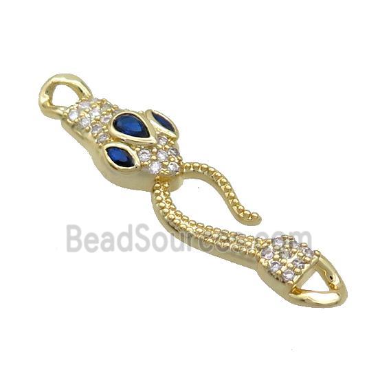 Copper Snake Connector Pave Zircon Blue Gold Plated