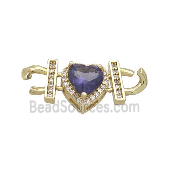 Copper Heart Pendant Pave Purple Crystal Glass Gold Plated