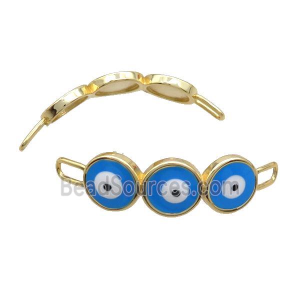 Copper Evil Eye Connector Blue Enamel Bending Links Gold Plated