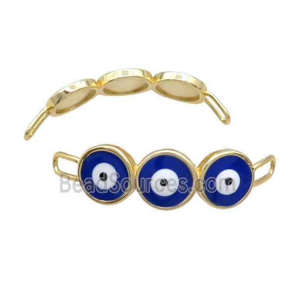 Copper Evil Eye Connector RoyalBlue Enamel Bending Links Gold Plated