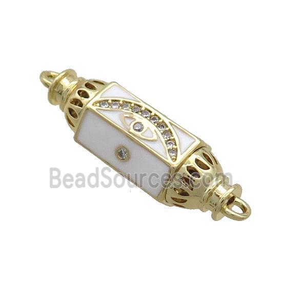 Copper Capsule Hexagon Connector Pave Zircon White Enamel Eye Gold Plated