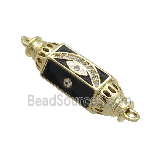 Copper Capsule Hexagon Connector Pave Zircon Black Enamel Eye Gold Plated